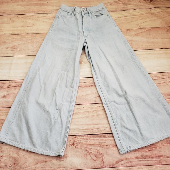 We The Free Denim - We The Free Jeans Womens 24 Light Wash Wide Leg High Rise Button Fly Distressed